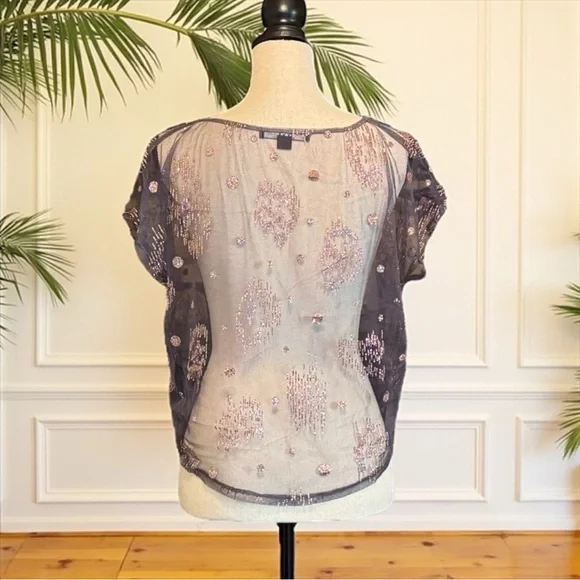 Forever 21 XXI Sheer Glitter Mesh Top - Size Small - Picture 3 of 11